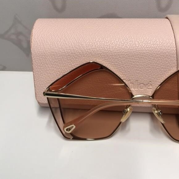 New Authentic Chloé CH0026S 003 Sunglasses – Shiny Gold Frame / Solid Nude - Picture 6 of 14